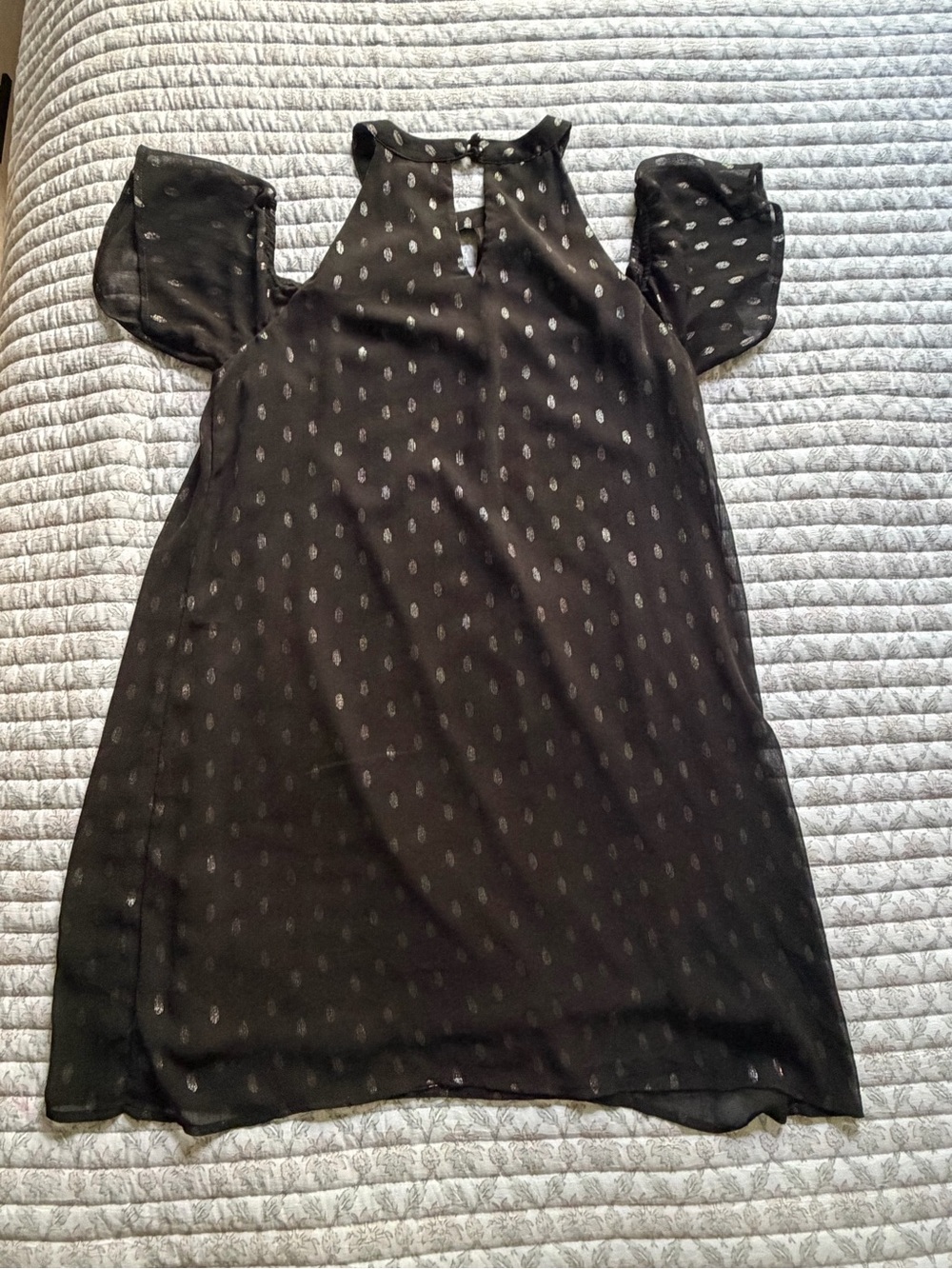 Lily Rose Black Cold-Shoulder Tunic with Silver Dot Print